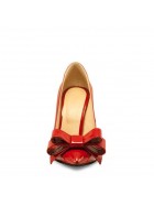 Pantofi stiletto piele naturala rosie cu funda - designeri romani